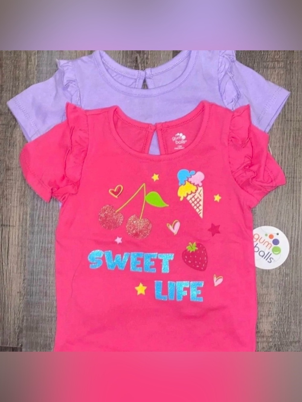 New Baby Girl Size 12 Month Sweet Life 2-Piece Pink & Purple T-Shirt Set
